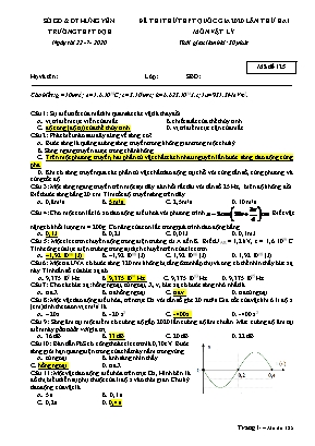 Đề thi thử THPT Quốc gia môn Vật lý năm 2020 lần 2 - Trường THPT DQH